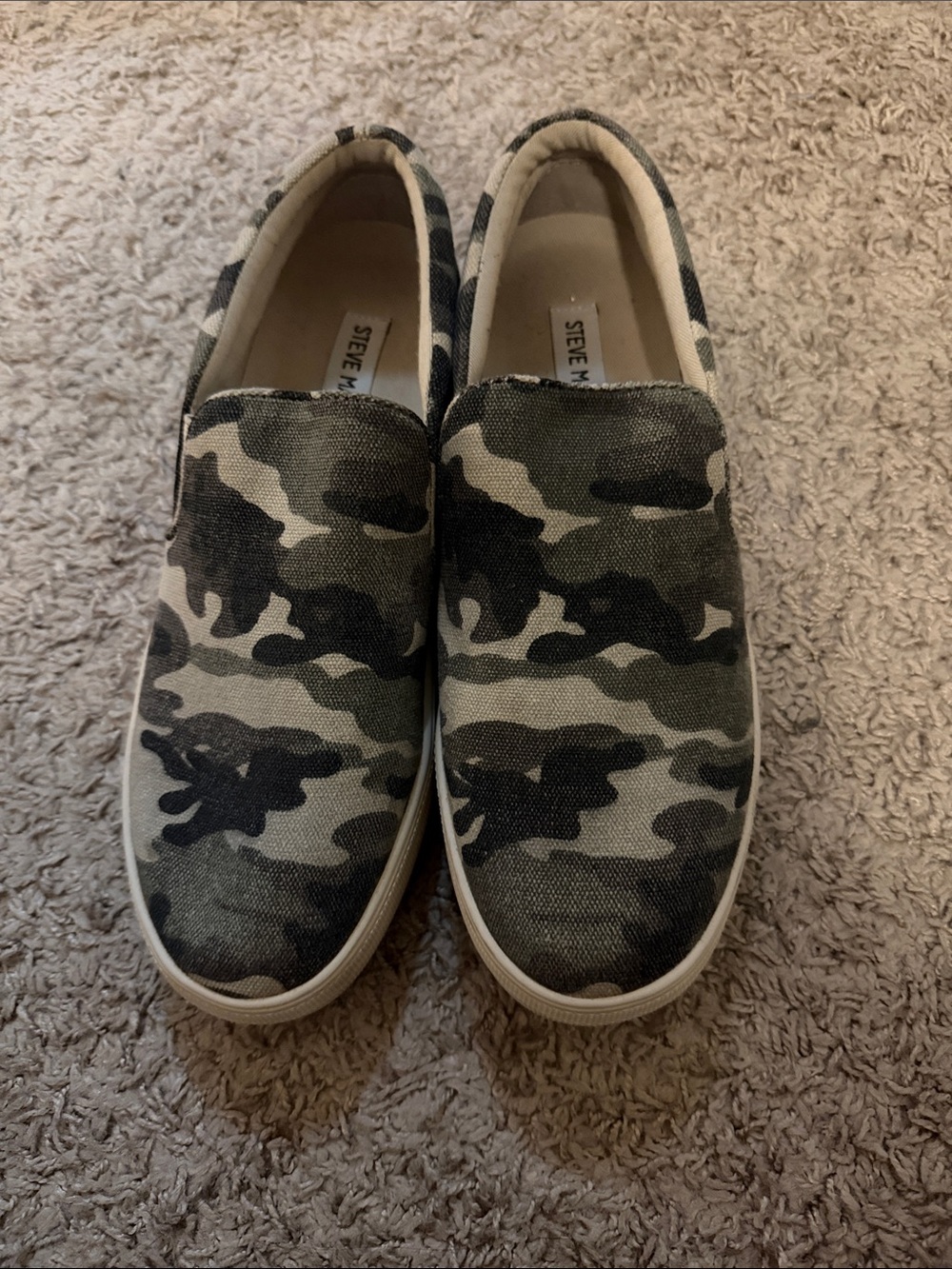 Steve Madden Camouflage Slip-On Loafers in Green and Black